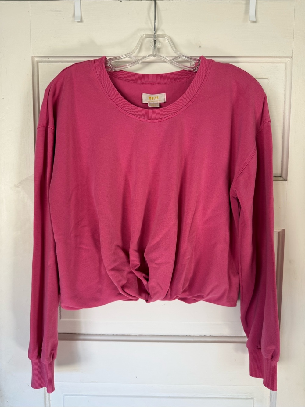 Maeve by anthropologie Fuchsia Twist-Front Crop Long Sleeve Sweatshirt